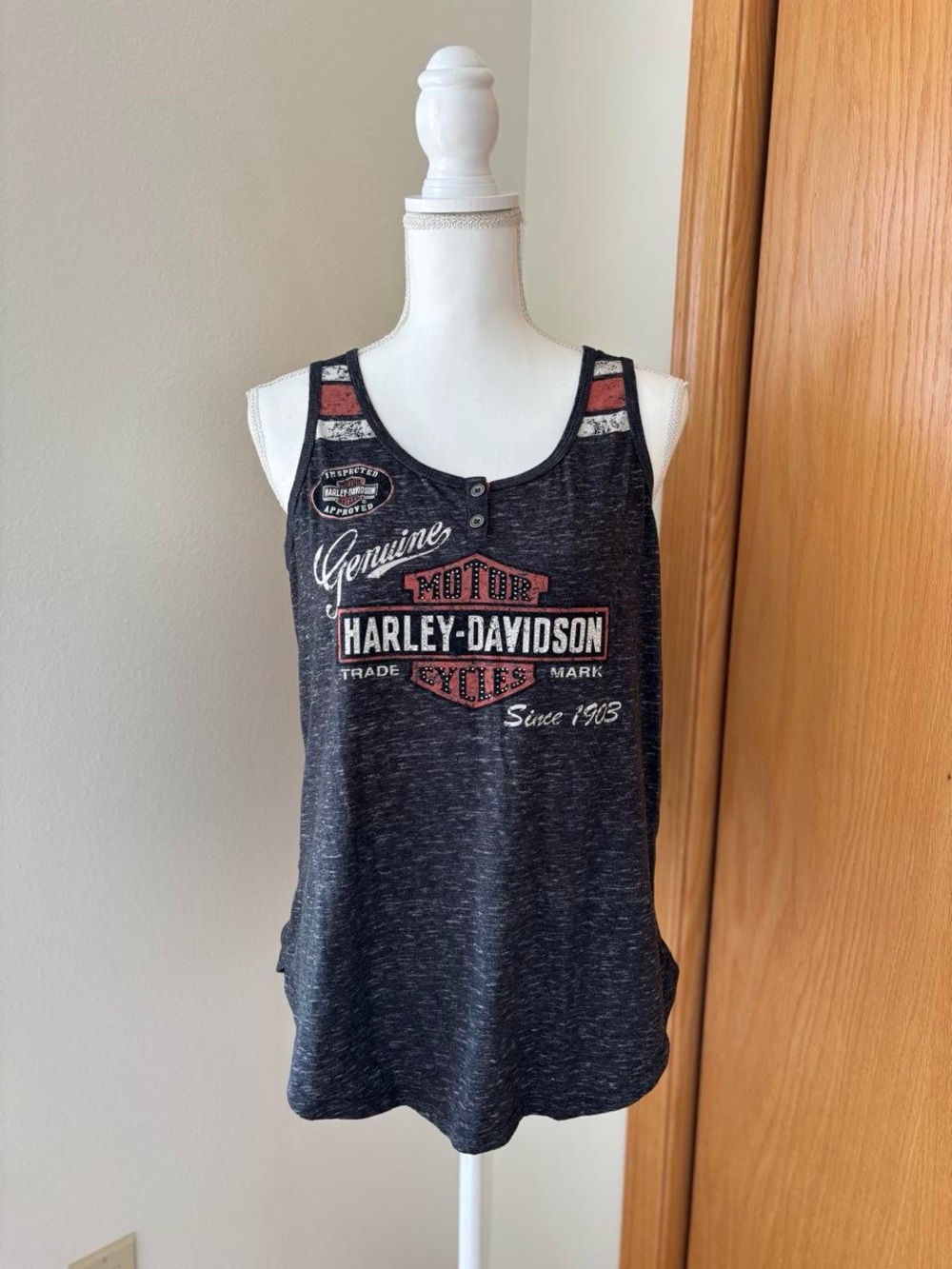 Harley-Davidson Black & Rust Graphic Henley Tank